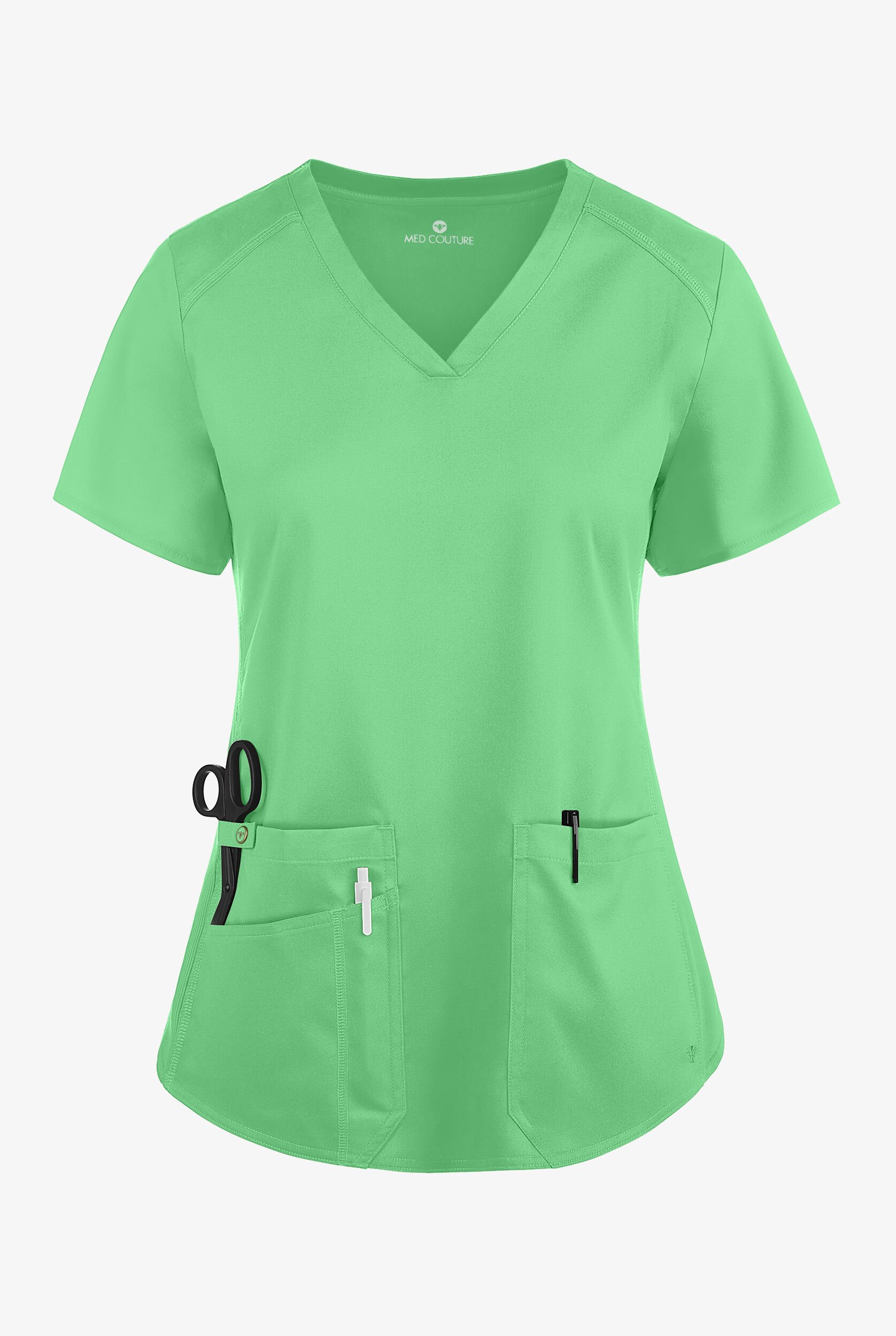 トップス maa Med Couture Touch V-Neck Shirt-tail Scrub Top, Stretch Scrubs