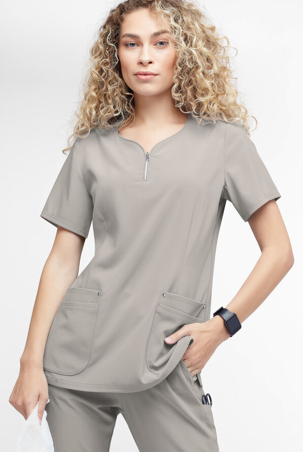 Blusa m&eacute;dica Easy STRETCH Arianna con cuello curvo y 4 bolsillos para mujer - Lunar Grey - 2