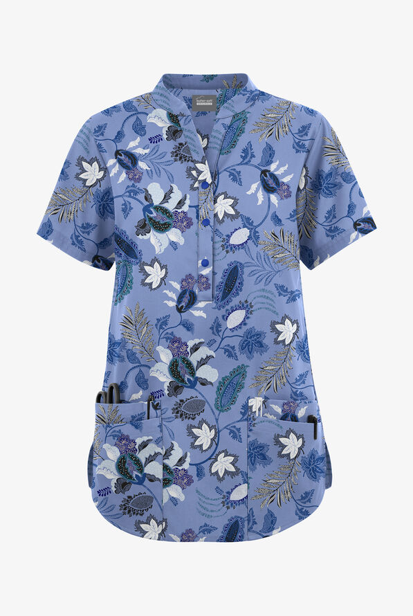 Butter-Soft Originals Imperial Jacobean Ceil Women's 6-Pocket Mandarin Collar Print Scrub Top - null - 1
