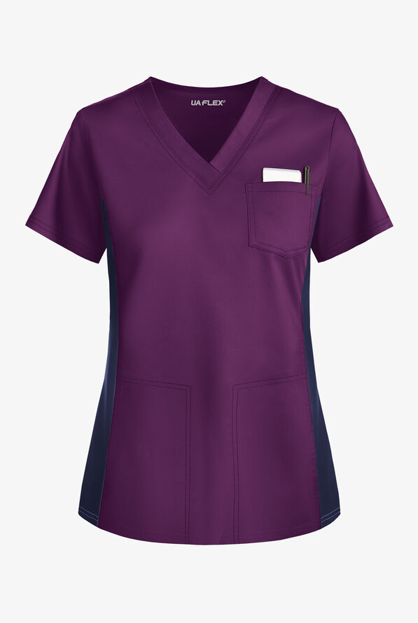 UA Flex2 VNeck Scrub Top with Knit Side Panels, Stretch Scrubs