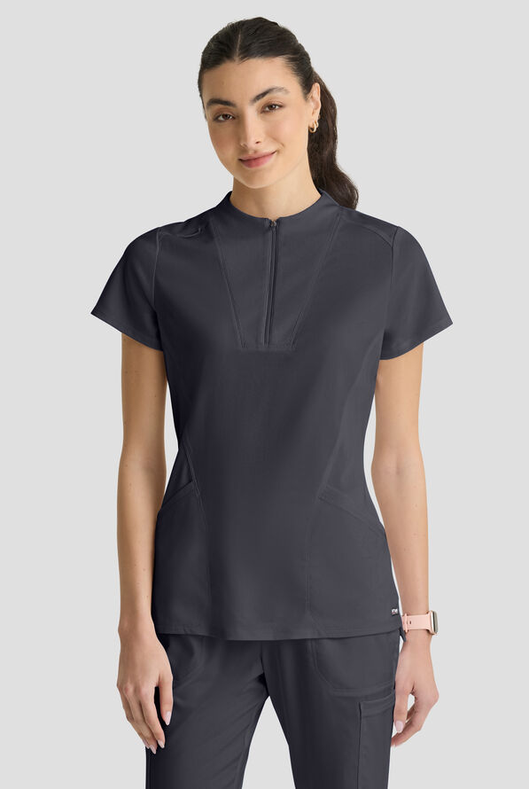 Grey's Anatomy&trade; by Barco Spandex STRETCH Kristi Women's 2-Pocket Quarter Zip Collar Neck Scrub Top - Steel Gray - 2