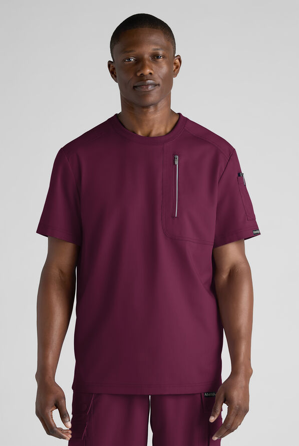 Advantage STRETCH Men's 3-Pocket Crew Neck Scrub Top - Wine - 1