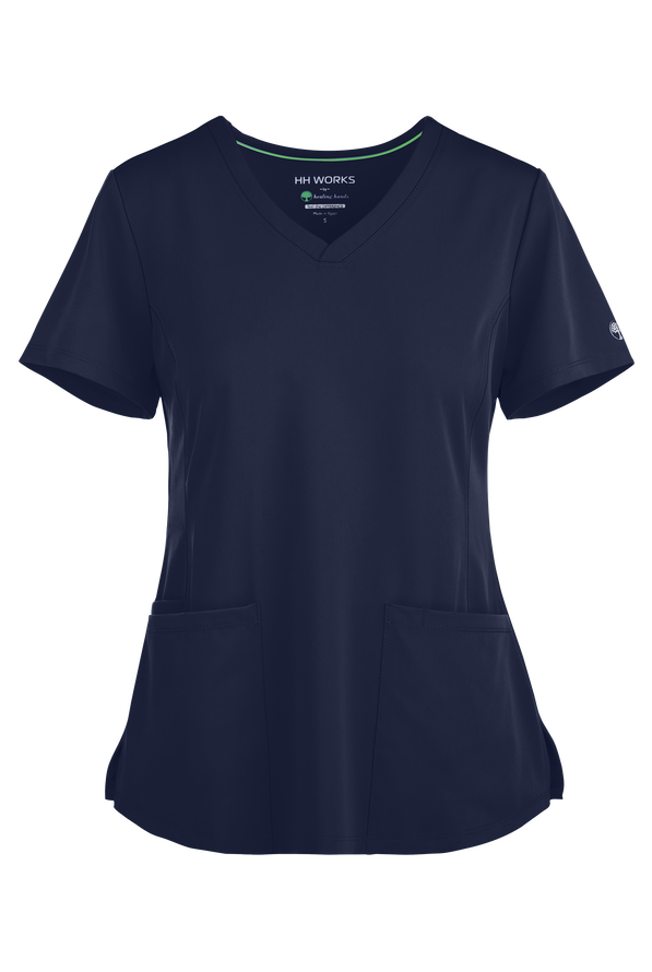 HH Works by Healing Hands Monica Women's 4-Pocket STRETCH V-Neck Scrub Top - Navy - 1
