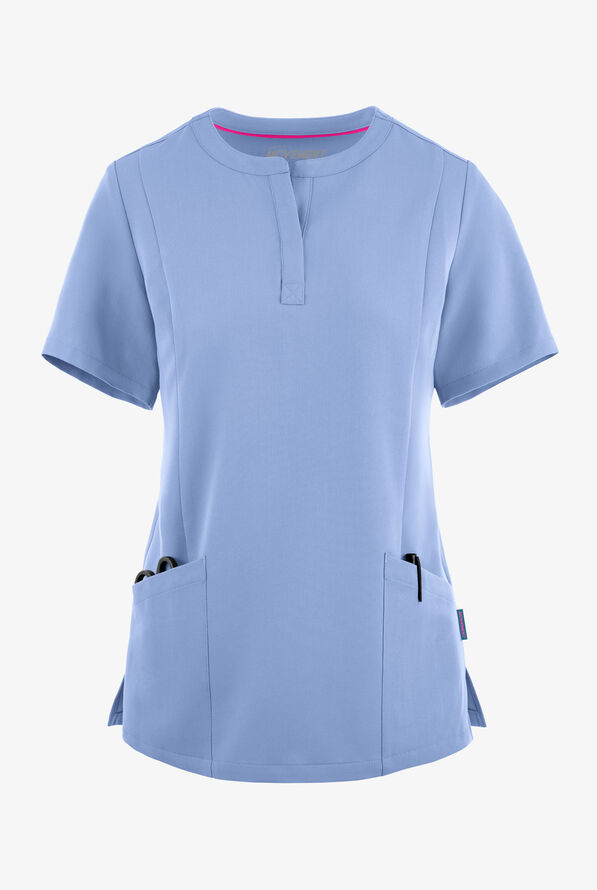 MOVEMENT by Butter-Soft  STRETCH Elara Women's 5-Pocket Henley Scrub Top - Ceil Blue - 1