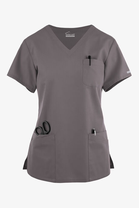 Blusa médica Butter-Soft Originals con cuello en V curvo y 7 bolsillos para mujer