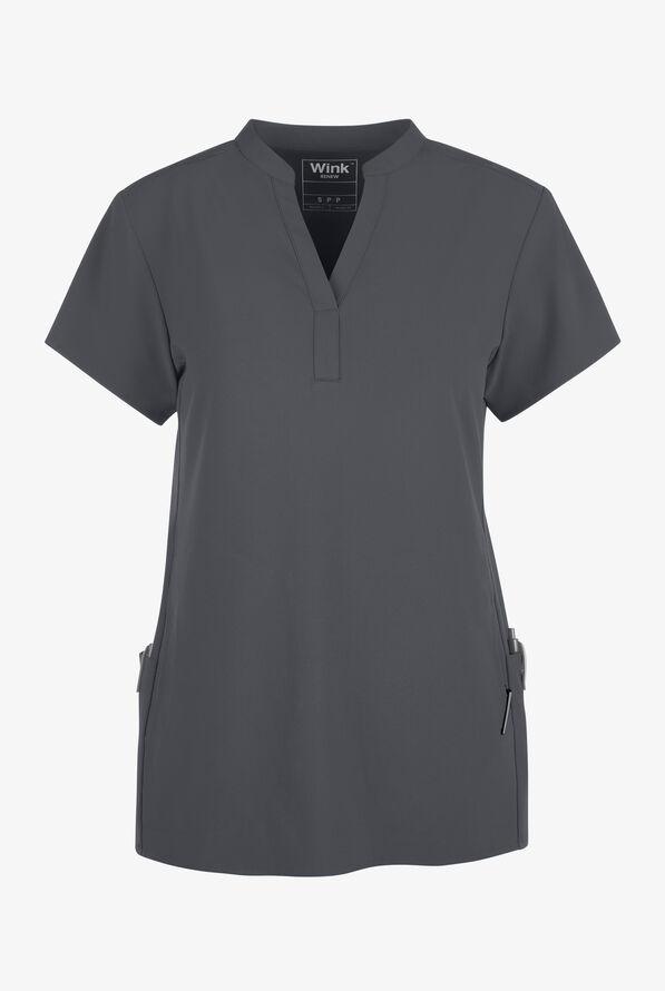 Wink Renew Women's 4-Pocket STRETCH Mandarin Collar Scrub Top - Pewter - 1