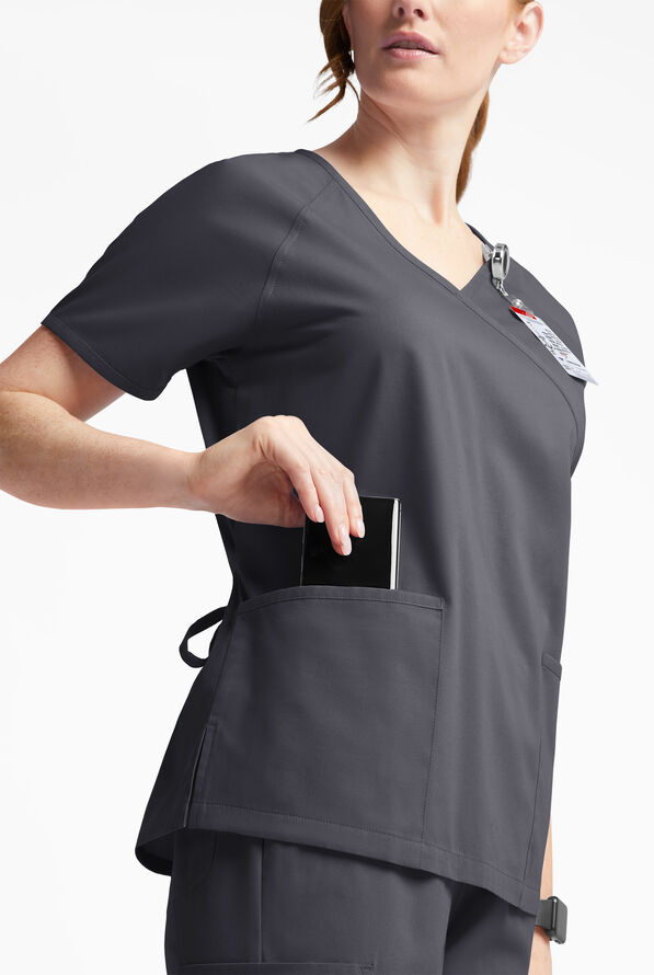 Butter-Soft Originals Women's 3-Pocket Mock Wrap Scrub Top - Pewter - 4