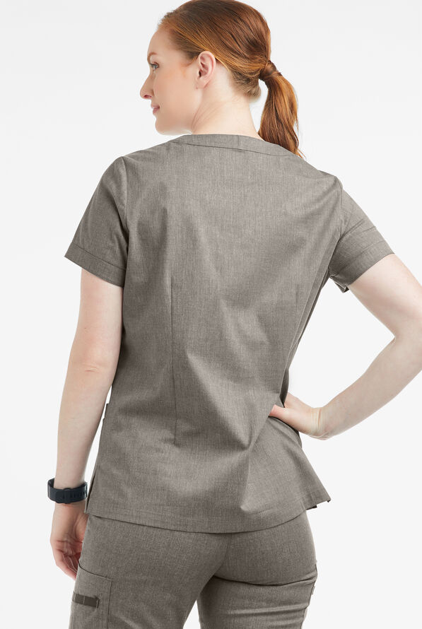 Butter-Soft STRETCH Women's 4-Pocket Notch Neck Scrub Top - Heather Grey - 3