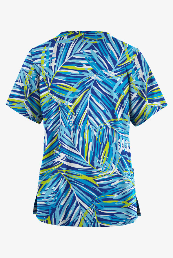Butter-Soft Originals Palm Paradise Royal Women's 2-Pocket V-Neck Print Scrub Top - null - 2