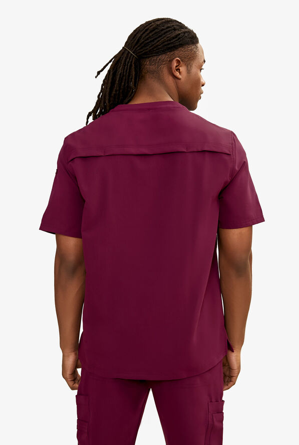 Keswi Men's 2-Pocket Snap Front Henley Scrub Top - Wine - 3