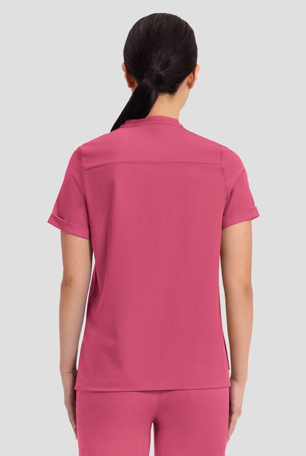 HH Works by Healing Hands Macy Women's 1-Pocket STRETCH Mandarin Collar Tuck In Scrub Top - Cherry Wine - 4