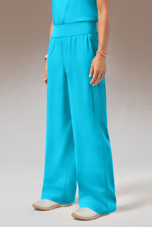 Hypothesis Y-Band Women's 6-Pocket Yoga-Style Knit Waist Wide Leg Scrub Pant - Turquoise - 3
