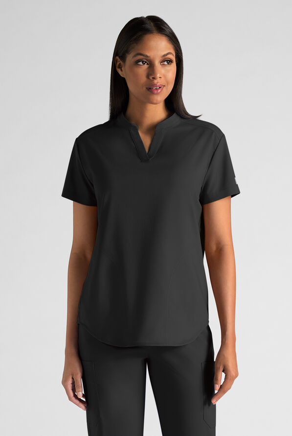 Butter-Soft STRETCH FLXTEK+ Women's 2-Pocket Oversized Henley Scrub Top - Black - 1