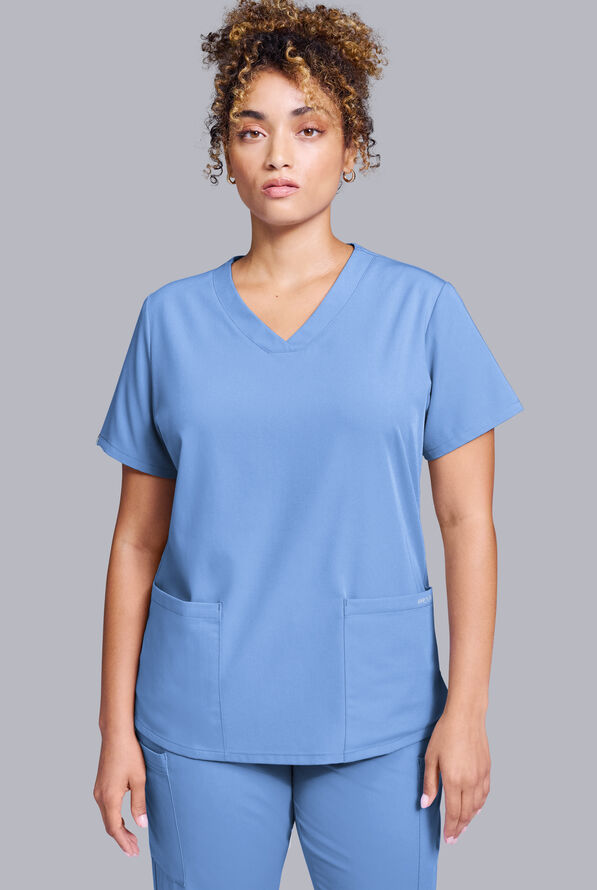 Blusa médica Hypothesis Base con cuello en V y 3 bolsillos para mujer - Ceil Blue - 1