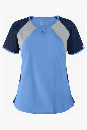 Butter-Soft Core Color Block Women's 2-Pocket Keyhole Scrub Top