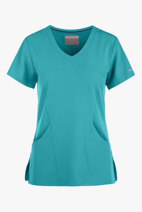Skechers by Barco Reliance Women's 3-Pocket STRETCH Mock Wrap Scrub Top