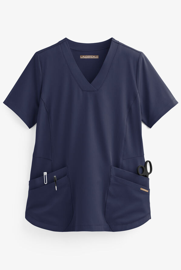 Lauderdale by UA Oleta Women's 4-Pocket V-Neck STRETCH Scrub Top - Navy - 1