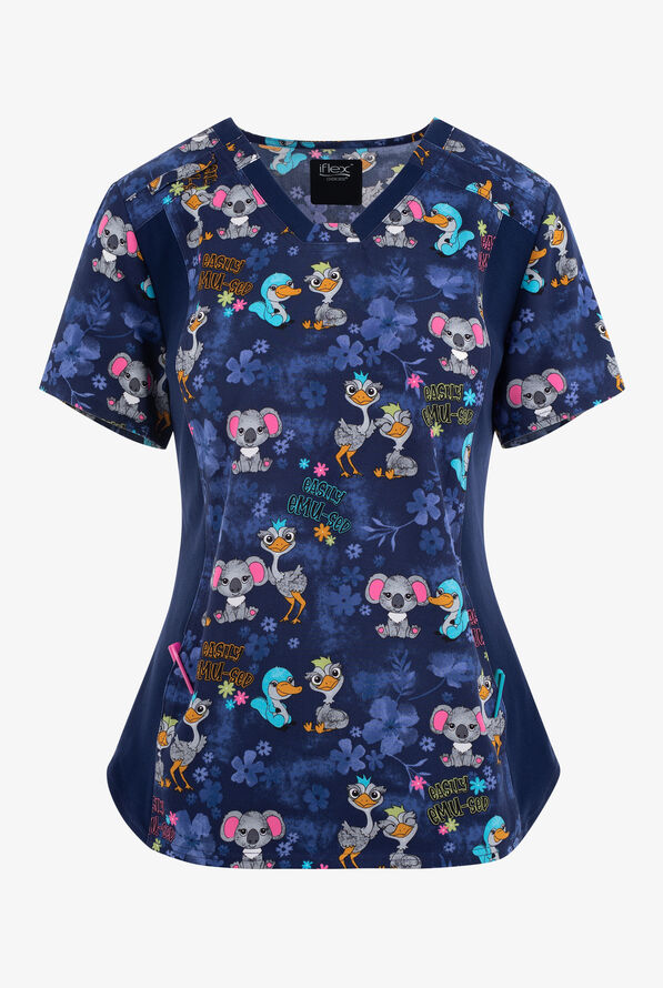 Cherokee iflex Easily Emu-sed Women's 1-Pocket STRETCH V-Neck Print Scrub Top - null - 1