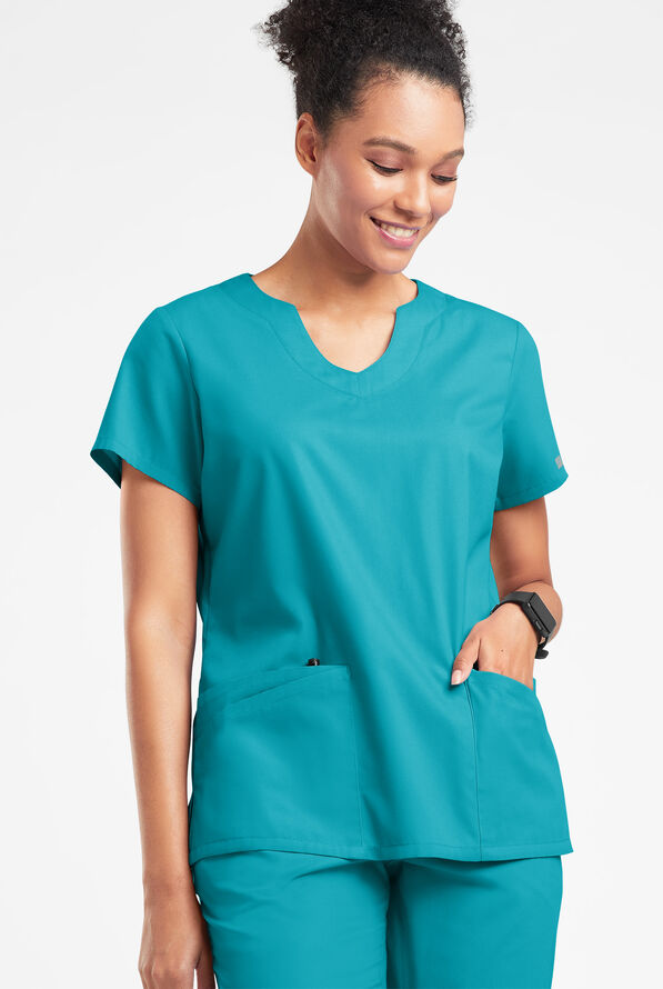 Blusa médica Butter-Soft Originals con cuello festoneado y 6 bolsillos para mujer - Teal - 2