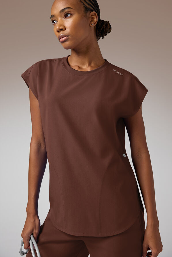 Blusa m&eacute;dica Hypothesis DM Crew de corte holgado con mangas dolm&aacute;n y 2 bolsillos para mujer - Bitter Chocolate - 1