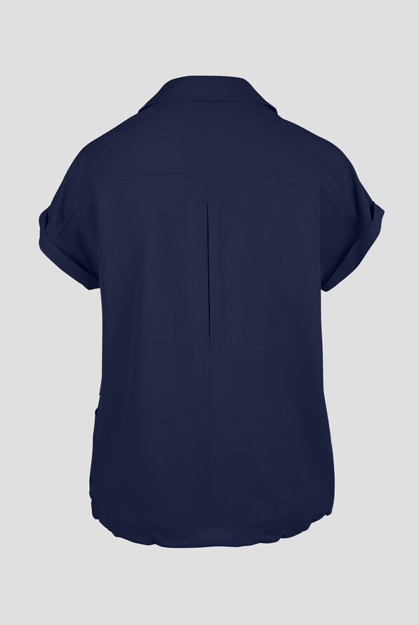 Skechers by Barco Ripstop Charlie Women's 3-Pocket STRETCH Dolman Sleeve Collar V-Neck Scrub Top - Navy - 2