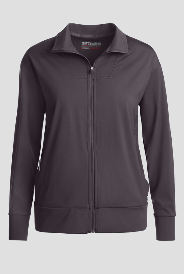 Grey's Anatomy by Barco Knit STRETCH Ease Warm Up Women's 4-Pocket Zip Front Scrub Jacket - Steel Gray - 1