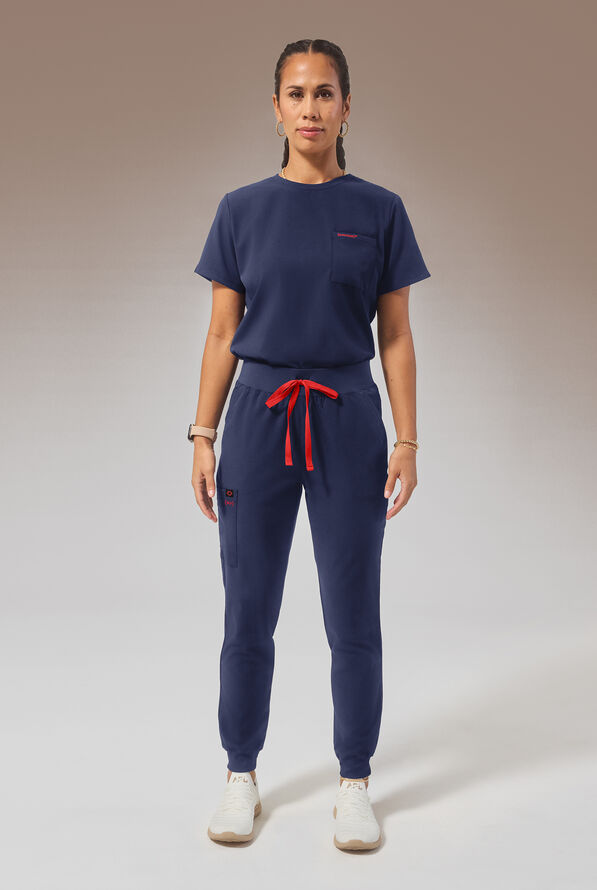 Pantalón médico Hypothesis (RED) Base STRETCH Petite estilo jogger con 6 bolsillos para mujer - Navy - 3