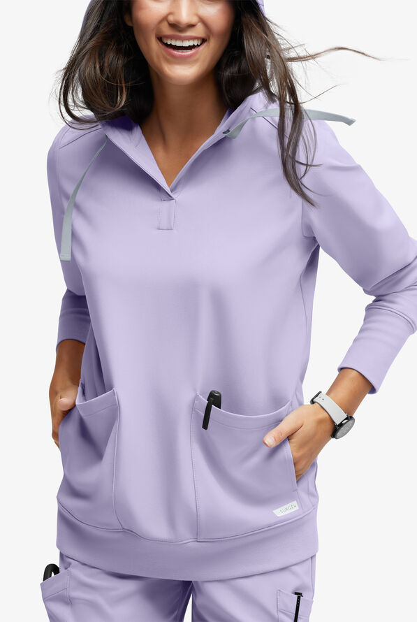 Sudadera médica con capucha ReSurge Jasper con mangas largas y 4 bolsillos para mujer - Soft Amethyst - 3
