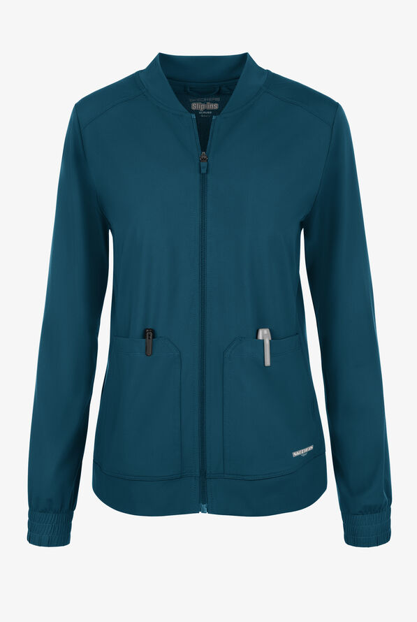 Skechers by Barco Slip-ins Contour Women's 3-Pocket STRETCH Zip Front Scrub Jacket - Bahama Blue - 1