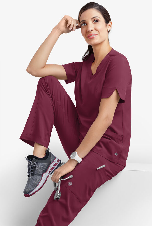 Easy STRETCH Aisha Women's 2-Pocket Sweetheart Neckline Scrub Top - Wine - 6