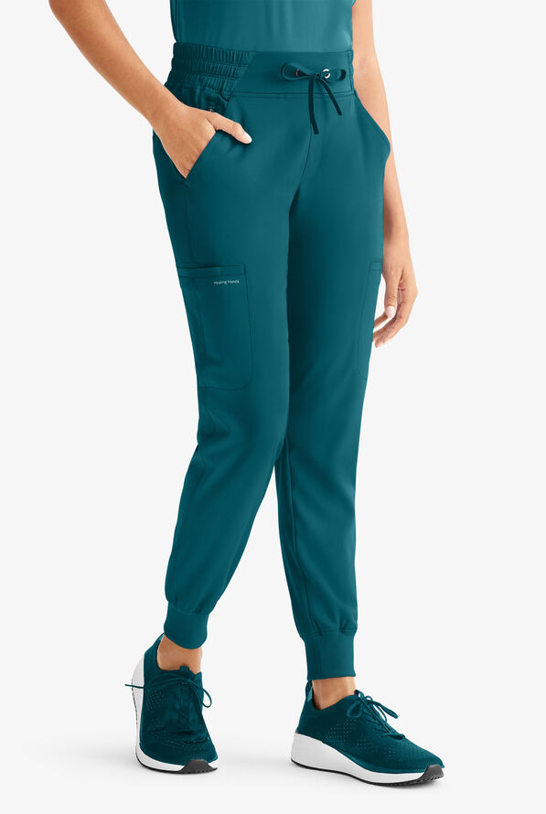 HH Works by Healing Hands Rhea Women's 6-Pocket STRETCH Cargo Jogger Scrub Pants - Caribbean Blue - 1