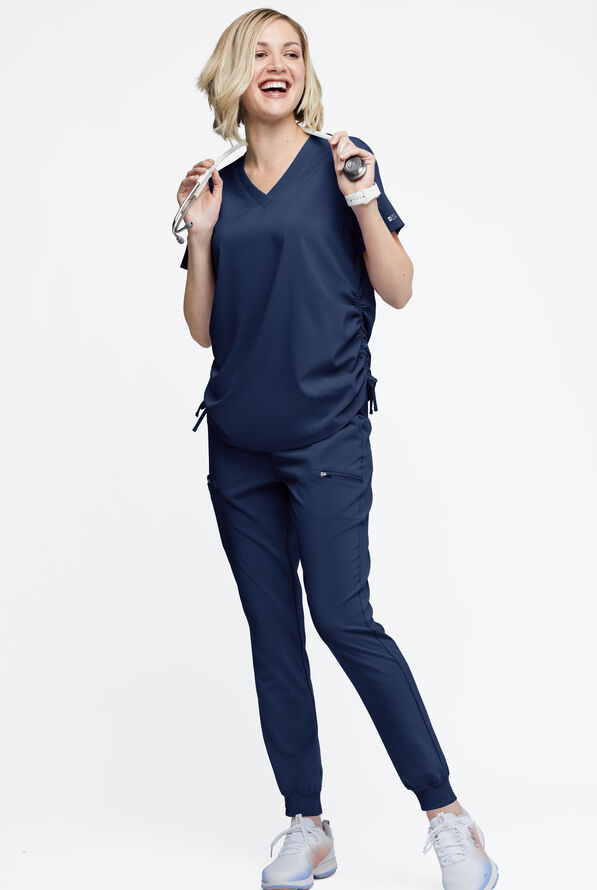 Easy STRETCH Tori Women's Cooling Knit Back Maternity Scrub Top - Navy - 6