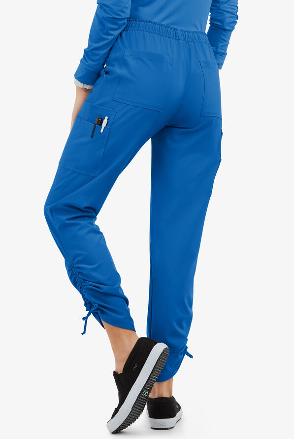Easy STRETCH Halle Women's 11-Pocket Ruched Leg Jogger Scrub Pants - Petite - Royal - 4