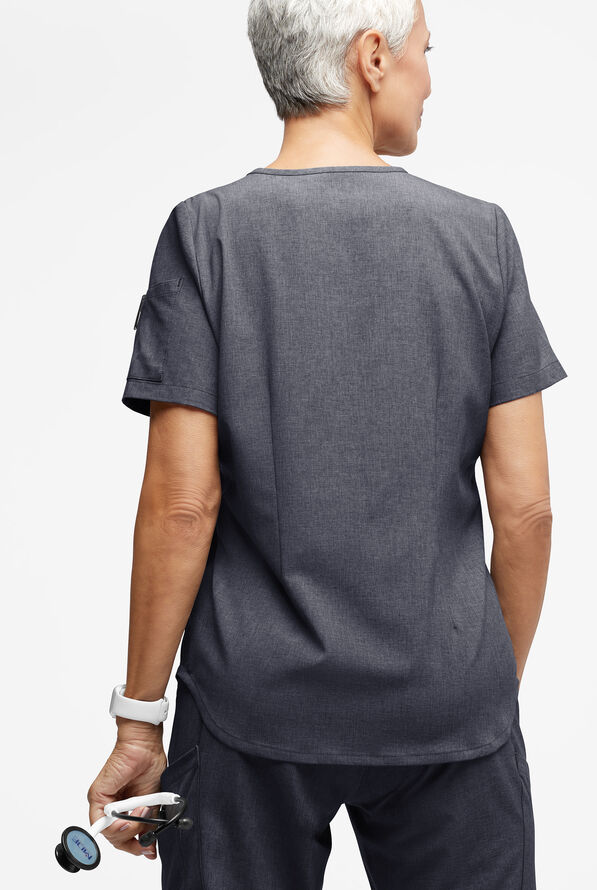 Easy STRETCH Chloe Women's 3-Pocket V-Neck Tuck-In Scrub Top - Charcoal Heather - 5