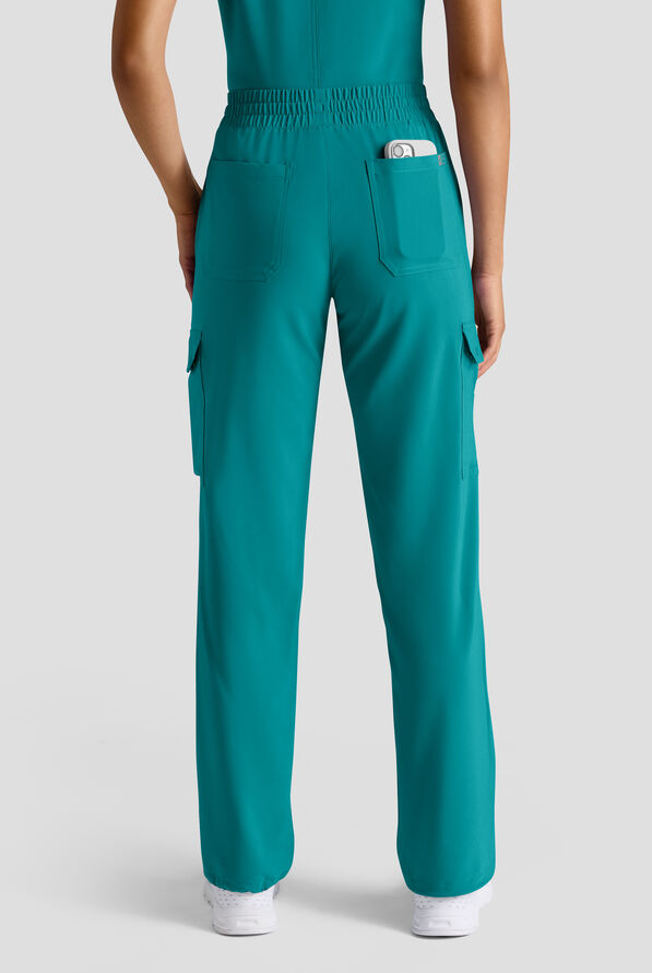Easy STRETCH Ayo Women's 10-Pocket Cargo Scrub Pants - Petite - Teal - 2