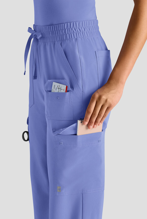 Easy STRETCH Ayo Women's 10-Pocket Cargo Scrub Pants - Petite - Ceil Blue - 4