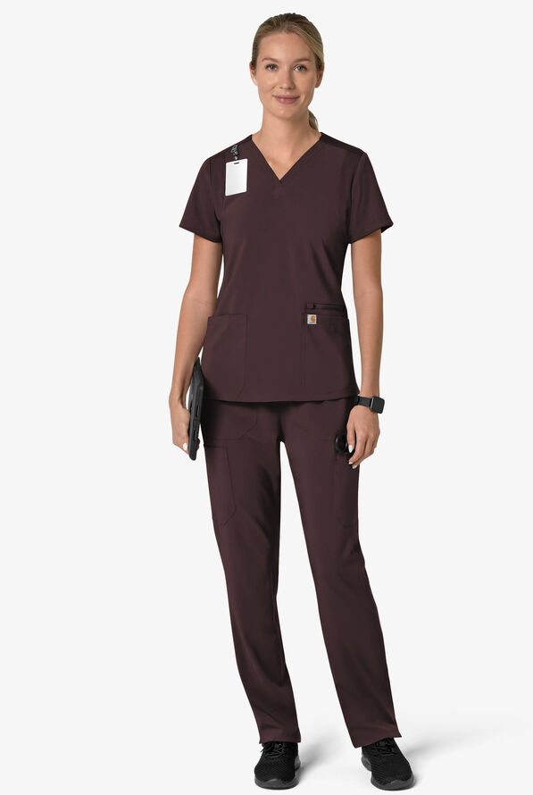 Carhartt Cross-Flex Force Women's 3-Pocket STRETCH Knit Panel Scrub Top - Dark Sepia - 4