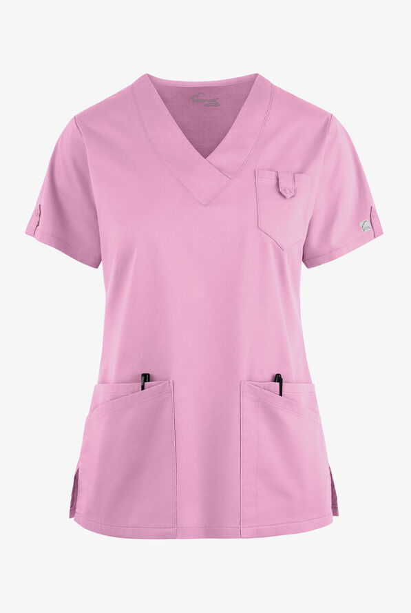Butter-Soft STRETCH Women's 6-Pocket V-Neck Scrub Top - Sweet Rose - 1