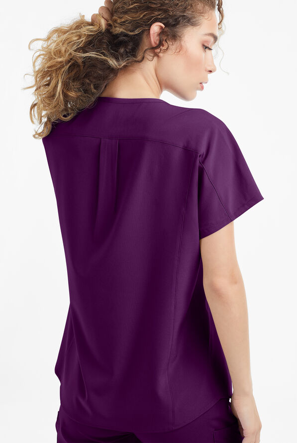 Blusa m&eacute;dica holgada Easy STRETCH Sierra con cuello en V y 2 bolsillos para mujer - Eggplant - 3