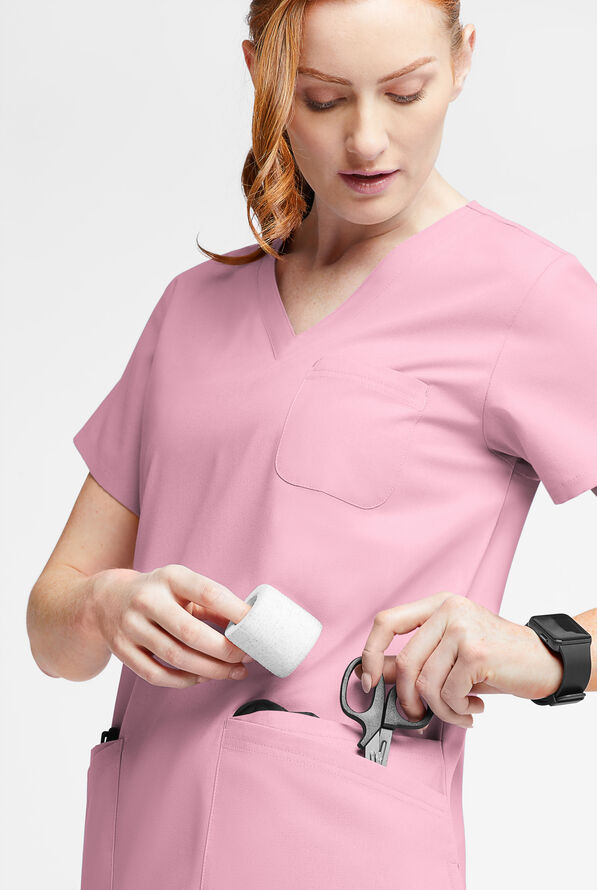 Butter-Soft Originals Women's 7-Pocket Curved V-Neck Scrub Top - Blush - 4