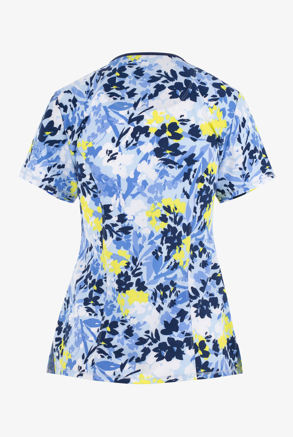 Infinity Brushstroke Buds Floral Women's 3-Pocket STRETCH Mock Wrap Print Scrub Top - null - 2