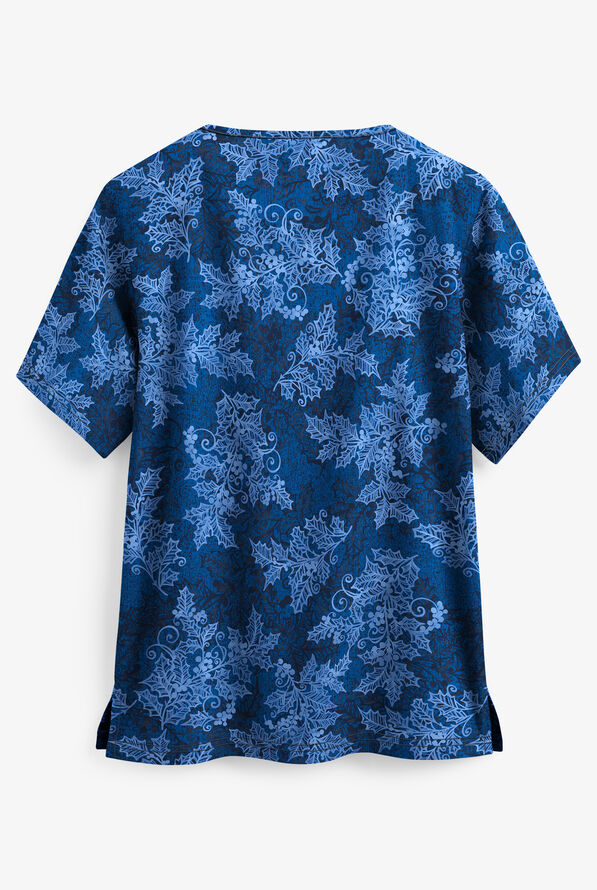 UA Winter Holly Navy Women's 2-Pocket V-Neck Print Scrub Top - null - 2