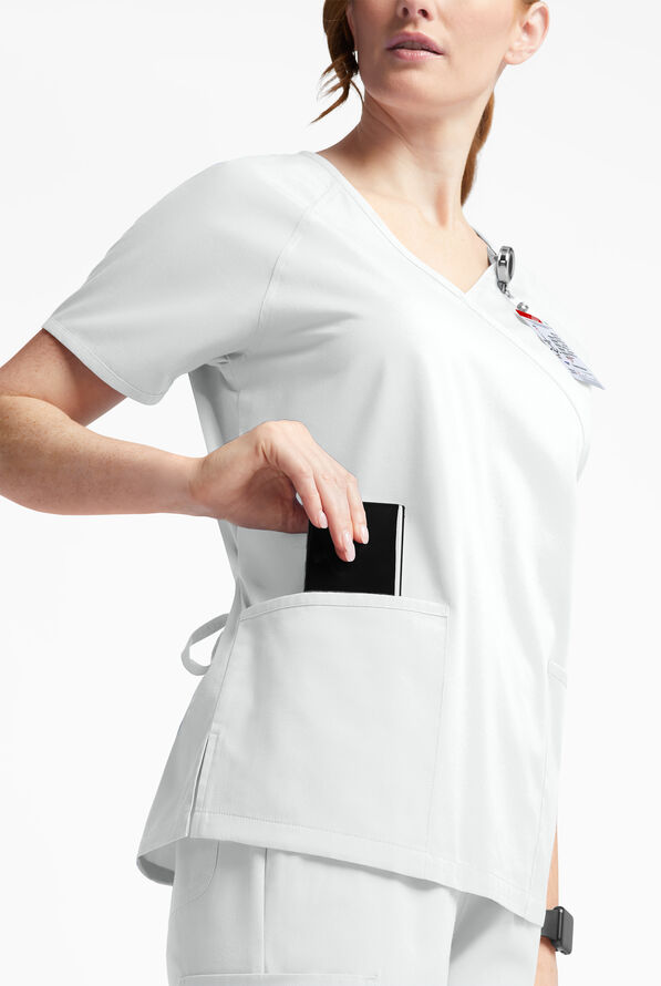 Butter-Soft Originals Women's 3-Pocket Mock Wrap Scrub Top - White - 4