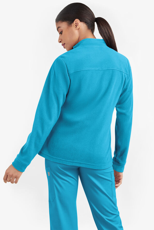 Butter-Soft STRETCH Women's 2-Pocket Zip Front Fleece Scrub Jacket - Turquoise - 4