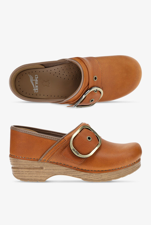Zuecos Dansko Peason Tan Tumbled de cuero para mujer - Tan - 1