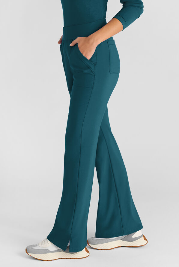 Easy STRETCH Sydney Women's Flare Leg Scrub Pants &ndash; 2-Piece Jumpsuit Bottom - Caribbean Blue - 1
