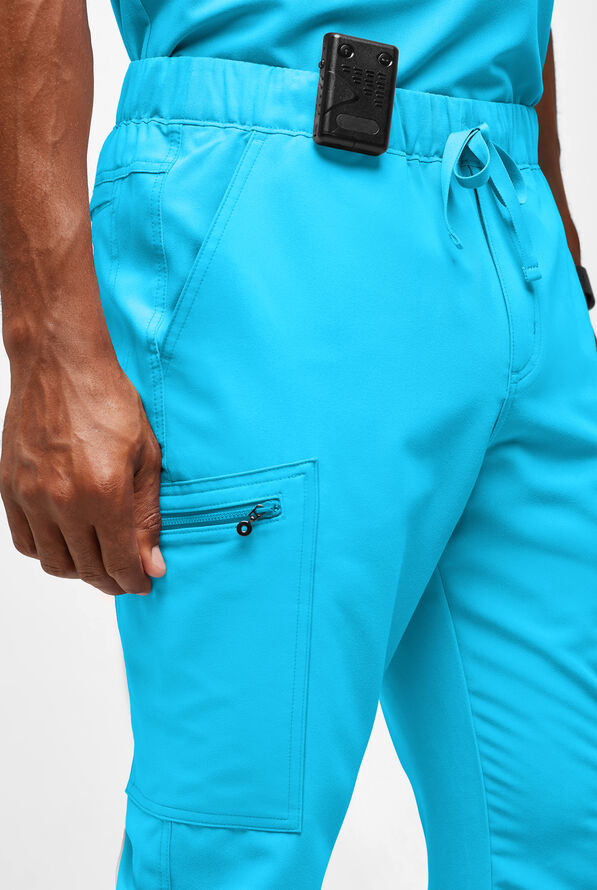 Pantal&oacute;n m&eacute;dico Movement by Butter-Soft STRETCH estilo cargo con 8 bolsillos para hombre - Turquoise - 3