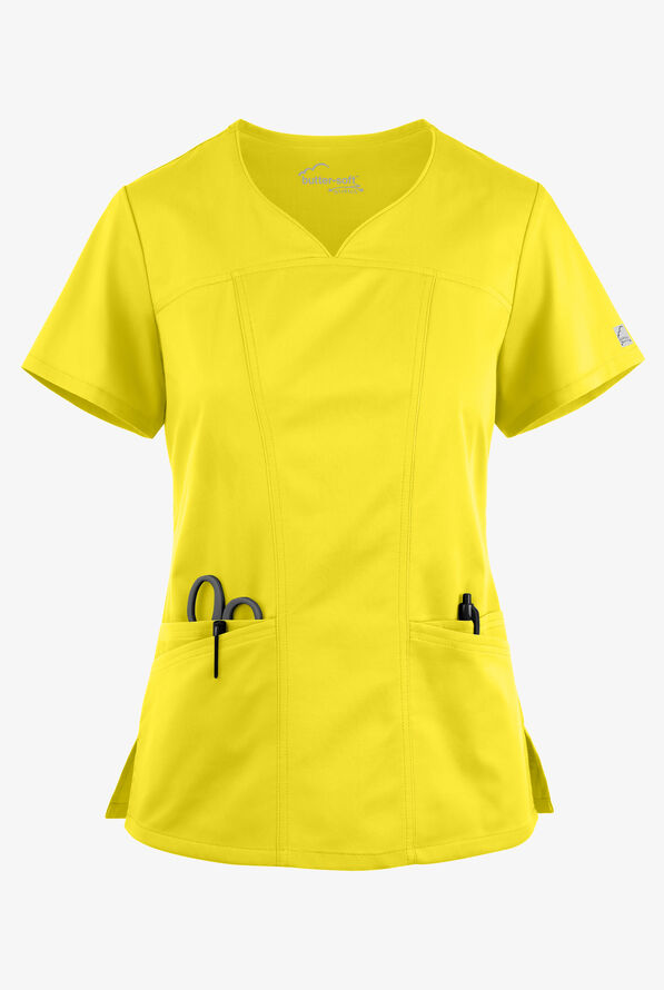 Butter-Soft STRETCH Women's 4-Pocket Sweetheart Neck Scrub Top - Bright Daffodil - 1