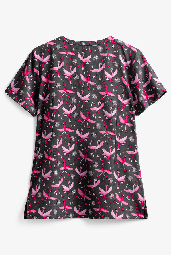 Blusa médica estampada Maevn Disco Daze con cuello en V y 3 bolsillos para mujer - null - 2