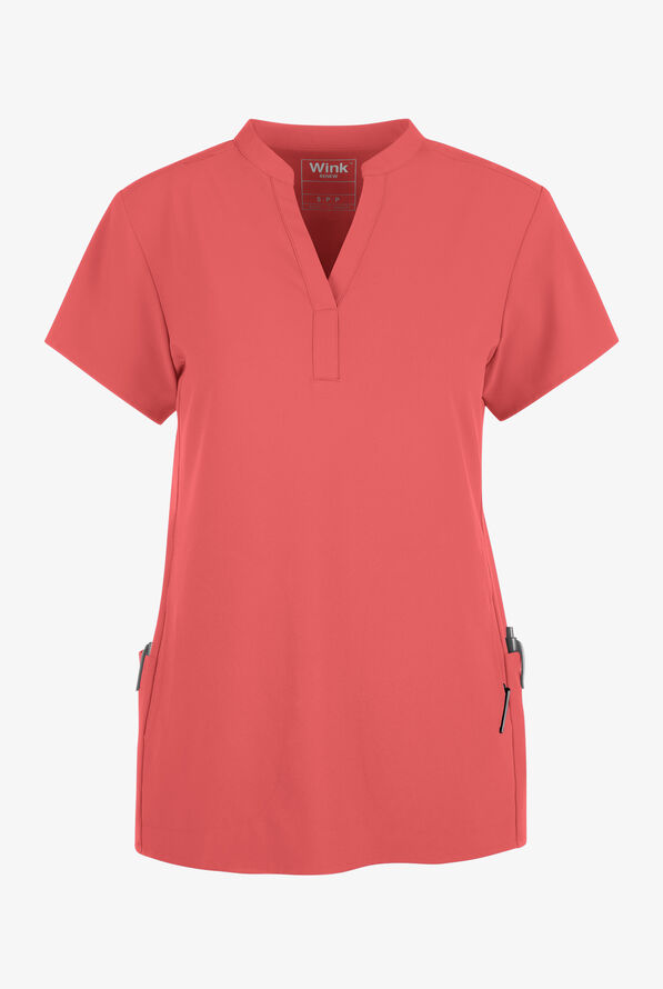Wink Renew Women's 4-Pocket STRETCH Mandarin Collar Scrub Top - Mineral Red - 1